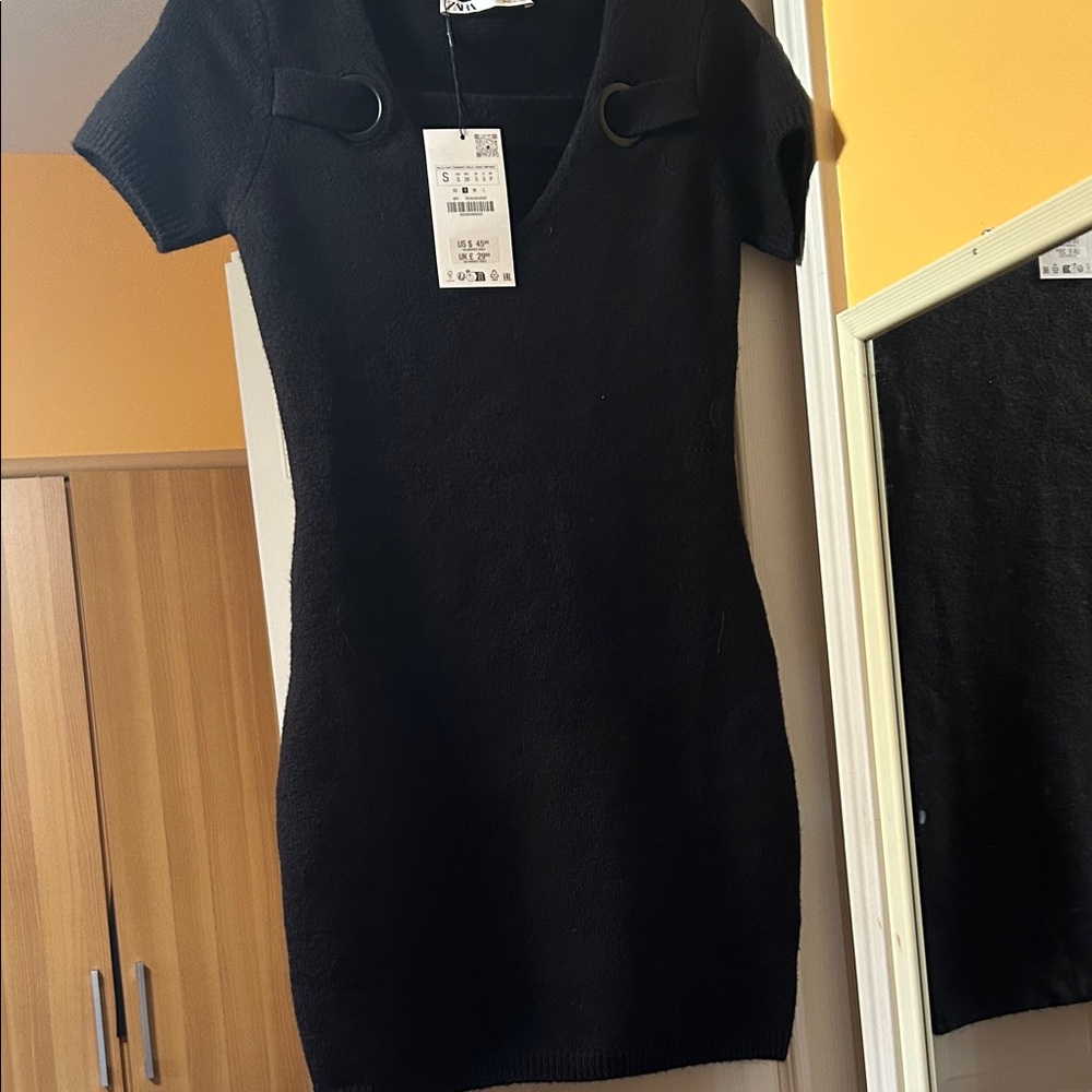 Zara Black Mini Dress with Button Detail